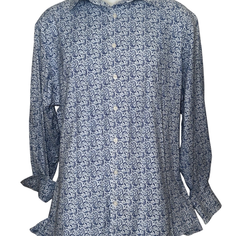 Murano Mens Dress Shirt 17 34 Blue Paisley Stretch Button Up Long Sleeve Large